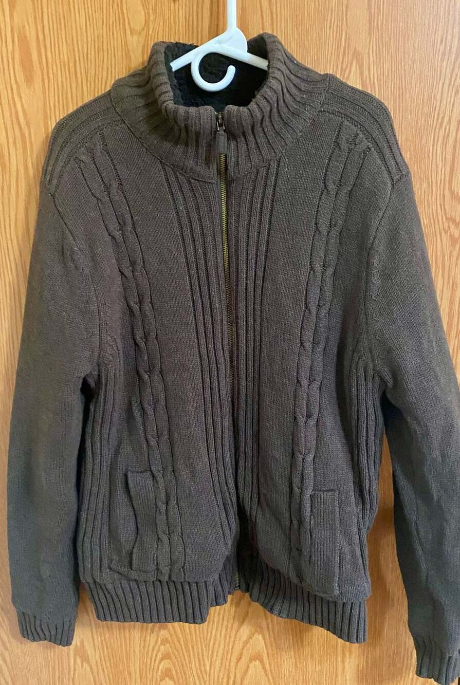 Outdoor Life Brown Cable Knit Sherpa Lined Zip-Up Sweater